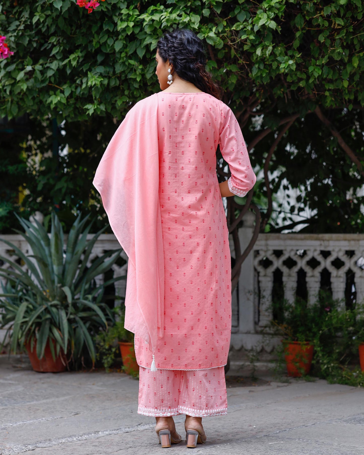 Women's Rayon-Slub Embroided Kurta Pant Set with Cotton Dupatta - Light Pink