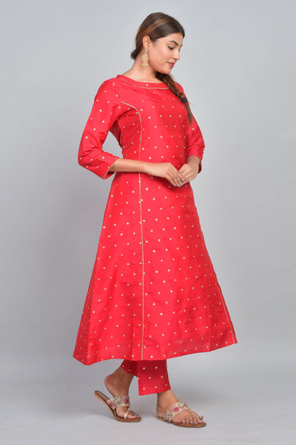 Women's Ethnic Wear Polka Dot Kurta Set - Bright Red