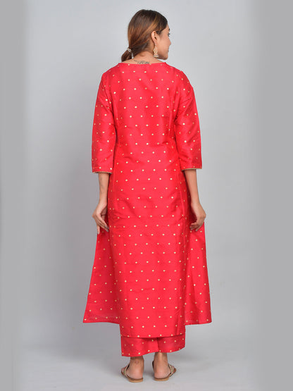 Women's Ethnic Wear Polka Dot Kurta Set - Bright Red