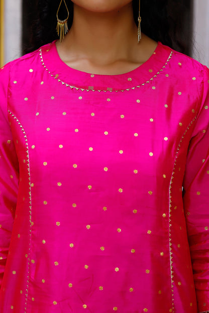 Women's Ethnic Wear Polka Dot Kurta Set - Fuschia Pink