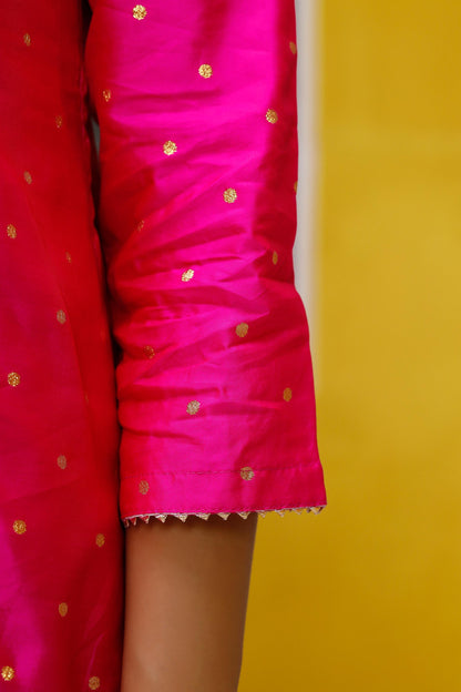Women's Ethnic Wear Polka Dot Kurta Set - Fuschia Pink