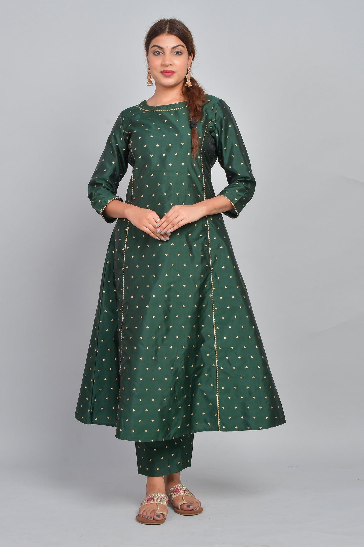 Women's Ethnic Wear Polka Dot Kurta Set - Green