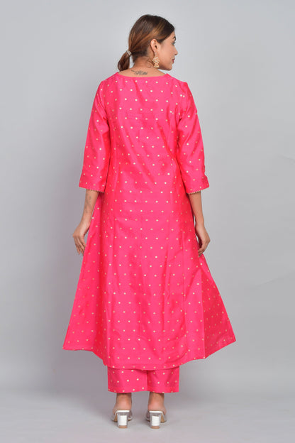 Women's Ethnic Wear Polka Dot Kurta Set - Pink
