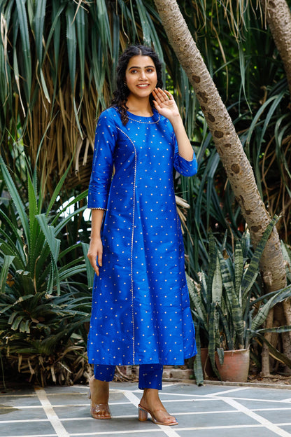 Women's Ethnic Wear Polka Dot Kurta Set - Royal Blue