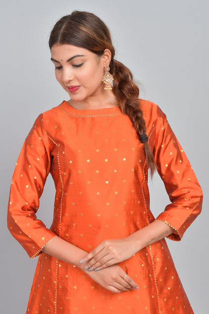 Women's Ethnic Wear Polka Dot Kurta Set - Rust Orange