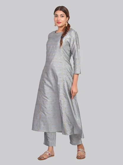 Women's Ethnic Wear Polka Dot Kurta Set - Silver Gray