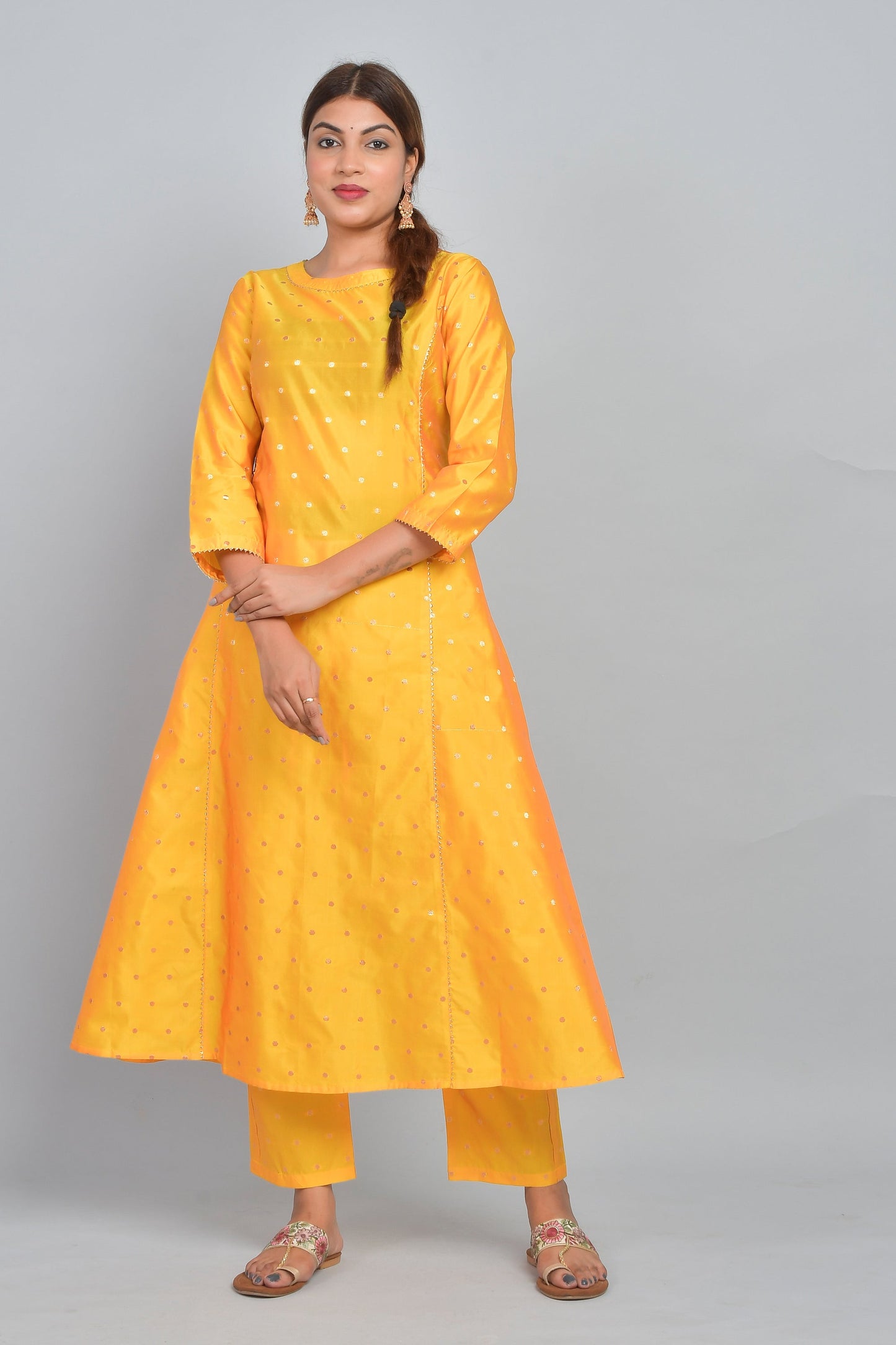 Women's Ethnic Wear Polka Dot Kurta Set - Yellow
