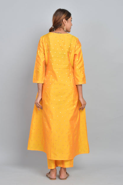 Women's Ethnic Wear Polka Dot Kurta Set - Yellow