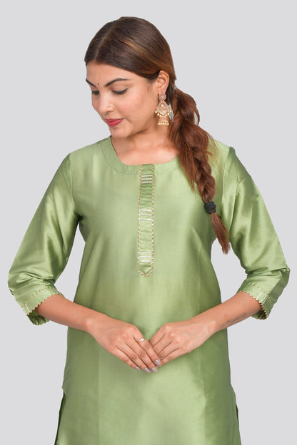 Women's Art Silk Straight Plain Kurta Set - Green