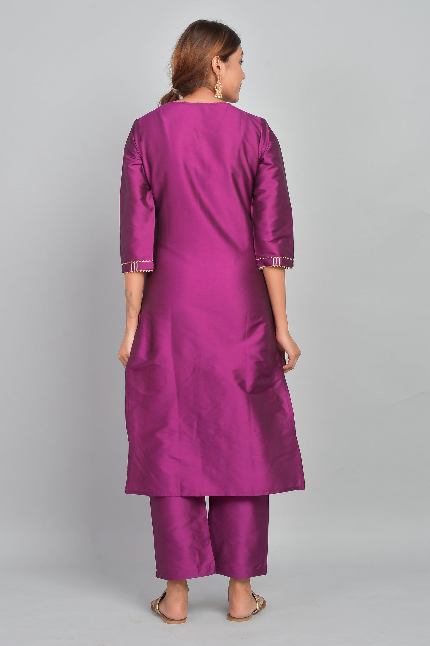 Women's Art Silk Straight Plain Kurta Set - Purple