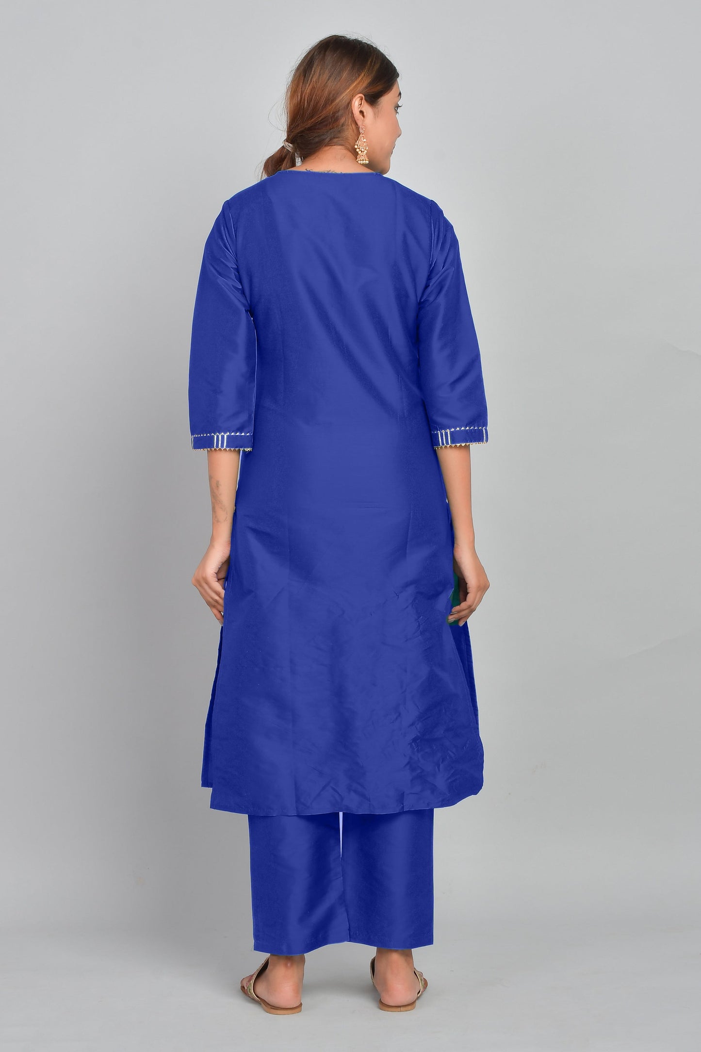 Women's Art Silk Straight Plain Kurta Set - Royal Blue