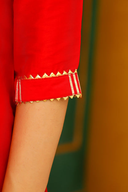 Women's Art Silk Straight Plain Kurta Set - Red