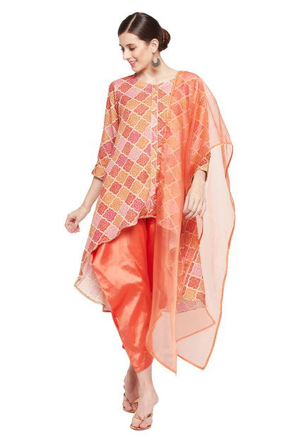 Women's Multicolor High Low Kurti and Dhoti Set with Dupatta