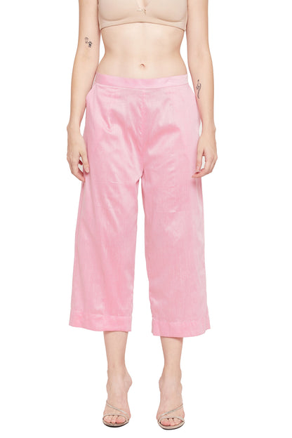 Women's Pink Notch Collar Drawstring Tie-up Kurta with Pant Sets