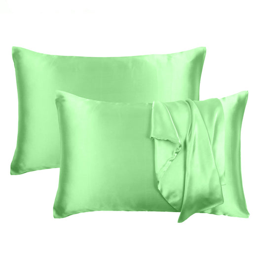 Luxury Soft Plain Satin Silk Pillowcases in Set of 2 - Ambrosia Green