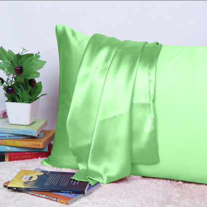 Luxury Soft Plain Satin Silk Pillowcases in Set of 2 - Ambrosia Green