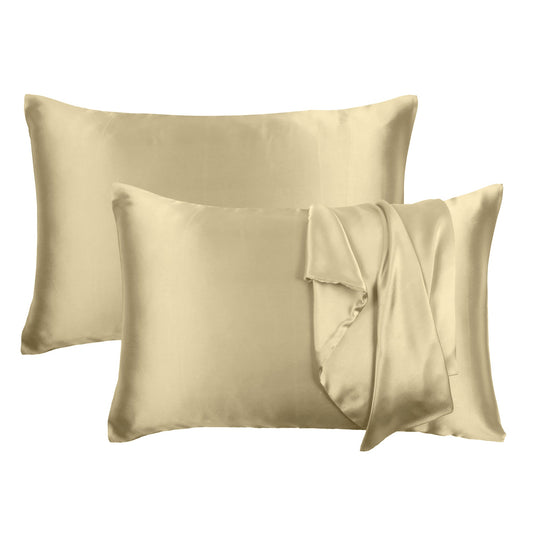 Luxury Soft Plain Satin Silk Pillowcases in Set of 2 - Apricot Gelato