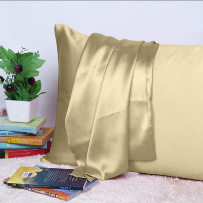 Luxury Soft Plain Satin Silk Pillowcases in Set of 2 - Apricot Gelato