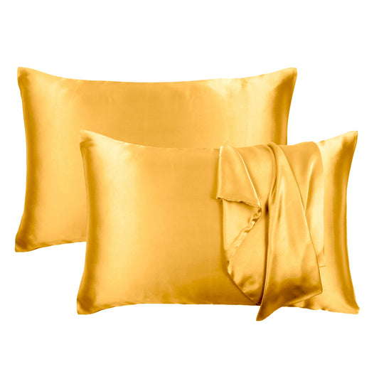 Luxury Soft Plain Satin Silk Pillowcases in Set of 2 - Apricot Tan