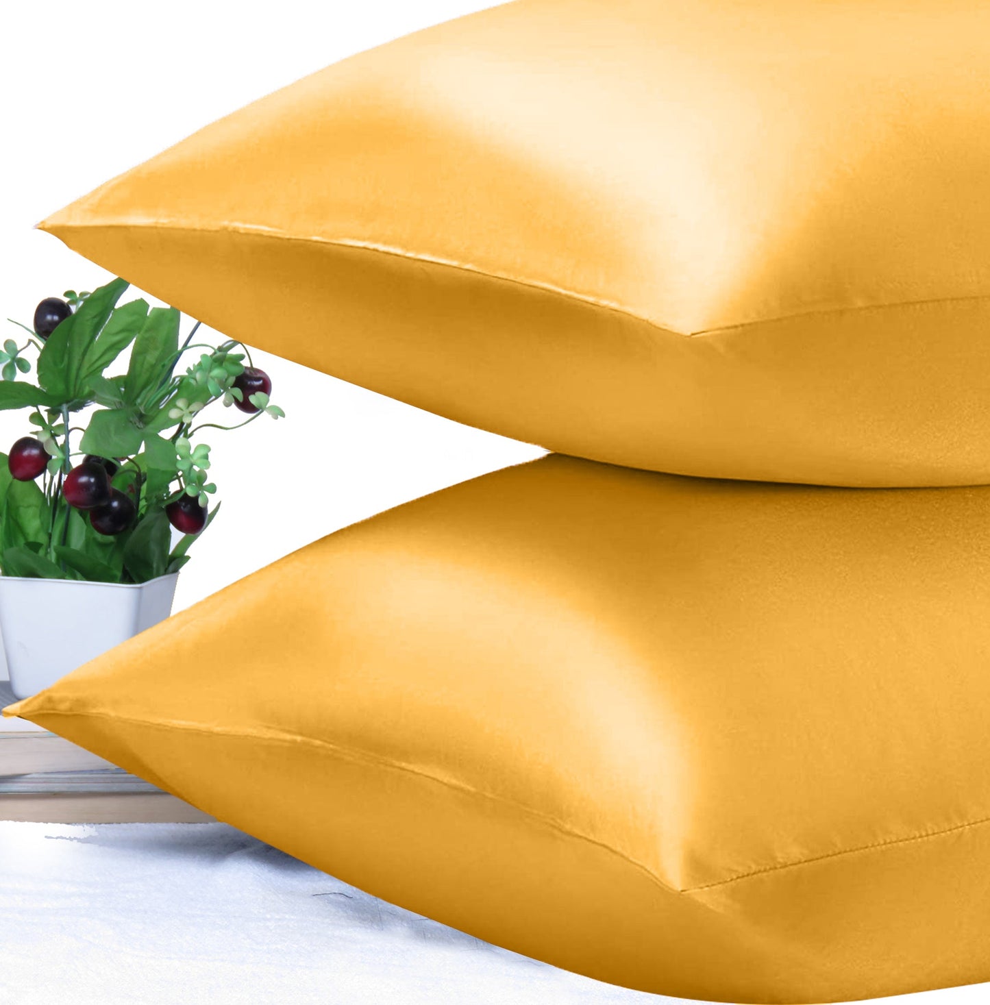 Luxury Soft Plain Satin Silk Pillowcases in Set of 2 - Apricot Tan