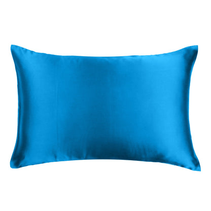 Luxury Soft Plain Satin Silk Pillowcases in Set of 2 - Blue Aster