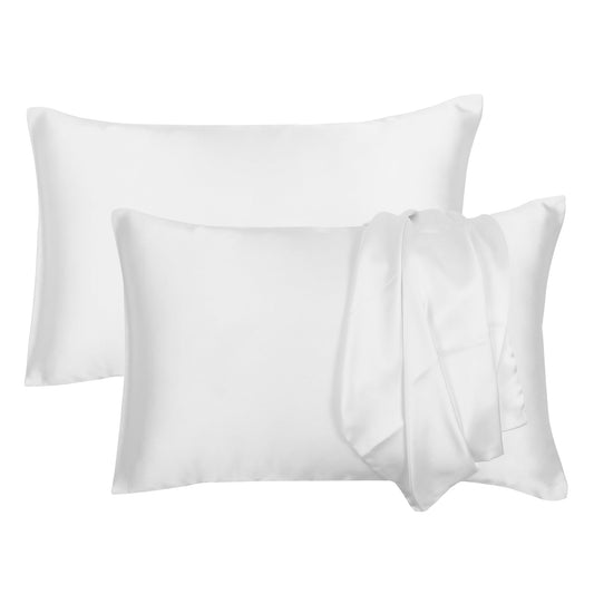 Luxury Soft Plain Satin Silk Pillowcases in Set of 2 - Blanc De Blanc