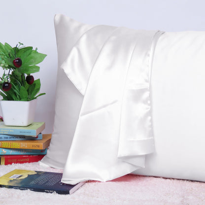 Luxury Soft Plain Satin Silk Pillowcases in Set of 2 - Blanc De Blanc