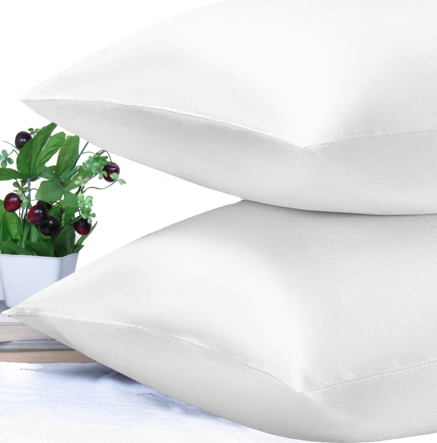 Luxury Soft Plain Satin Silk Pillowcases in Set of 2 - Blanc De Blanc