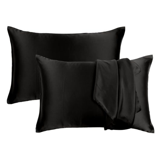 Luxury Soft Plain Satin Silk Pillowcases in Set of 2 - Black