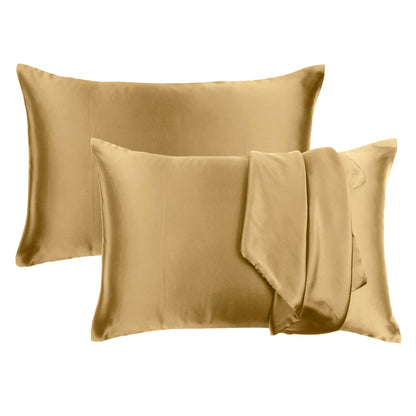 Luxury Soft Plain Satin Silk Pillowcases in Set of 2 - Banana Cream