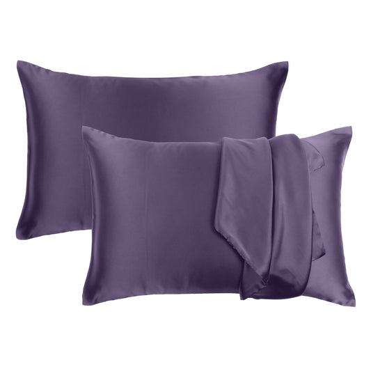 Luxury Soft Plain Satin Silk Pillowcases in Set of 2 - Bordeaux Purple