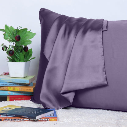 Luxury Soft Plain Satin Silk Pillowcases in Set of 2 - Bordeaux Purple