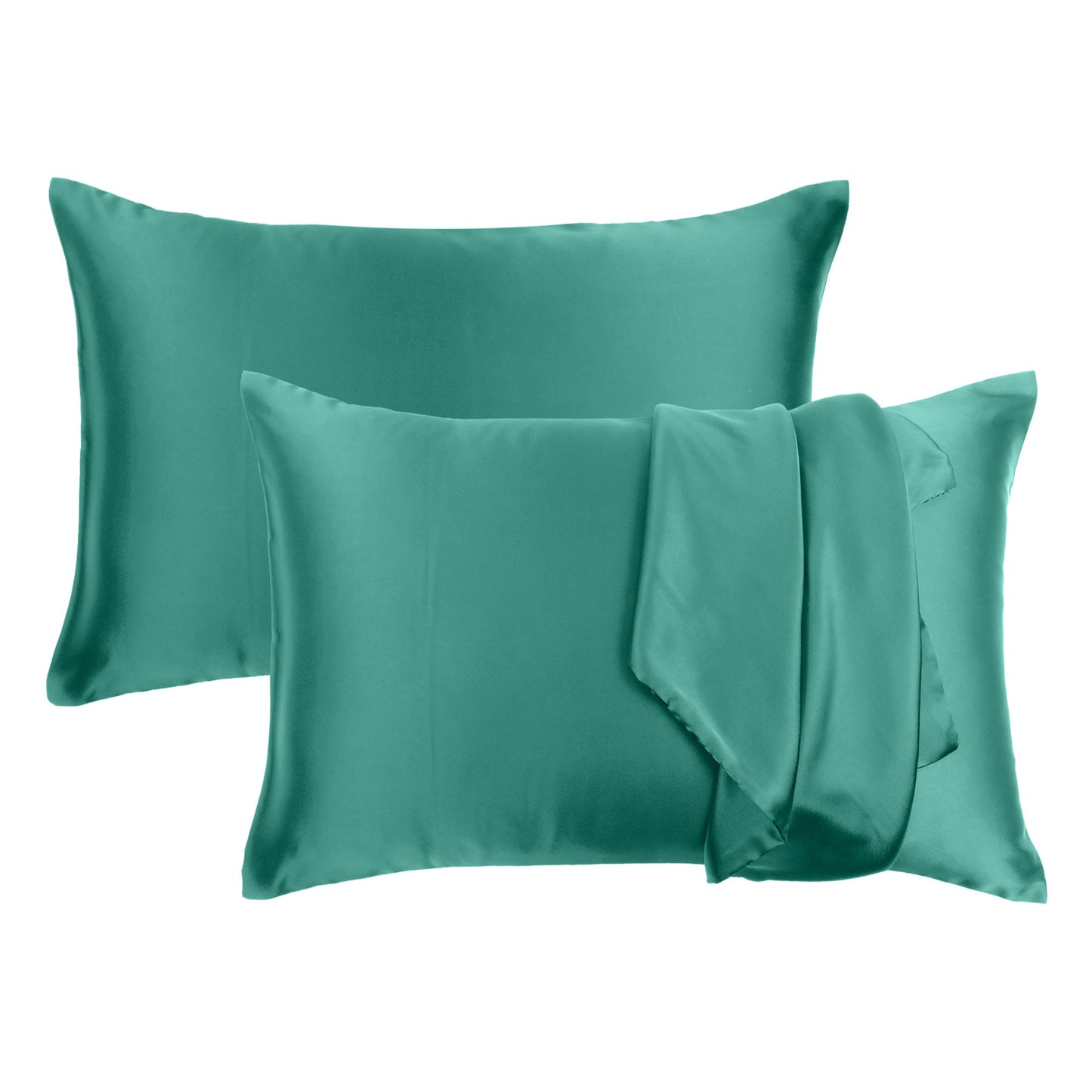 Luxury Soft Plain Satin Silk Pillowcases in Set of 2 - Bayberry Green