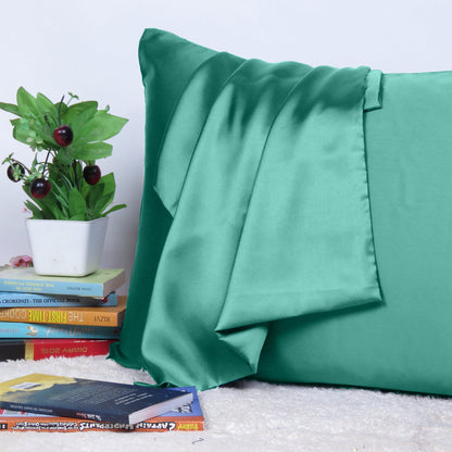 Luxury Soft Plain Satin Silk Pillowcases in Set of 2 - Bayberry Green