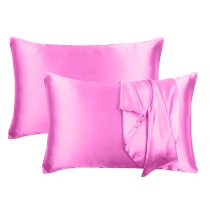 Luxury Soft Plain Satin Silk Pillowcases in Set of 2 - Camellia Rose