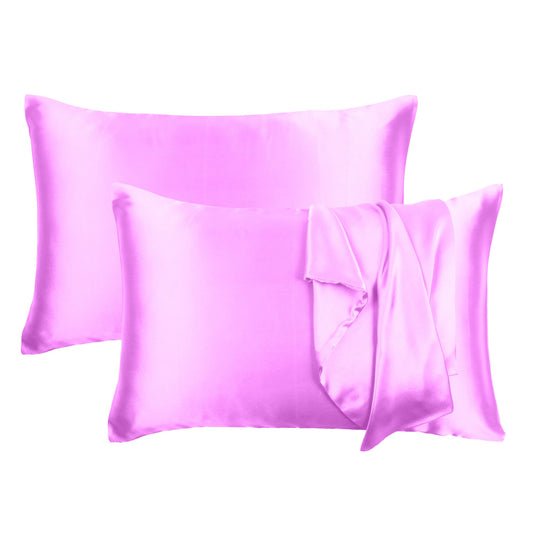 Luxury Soft Plain Satin Silk Pillowcases in Set of 2 - Cyclamen