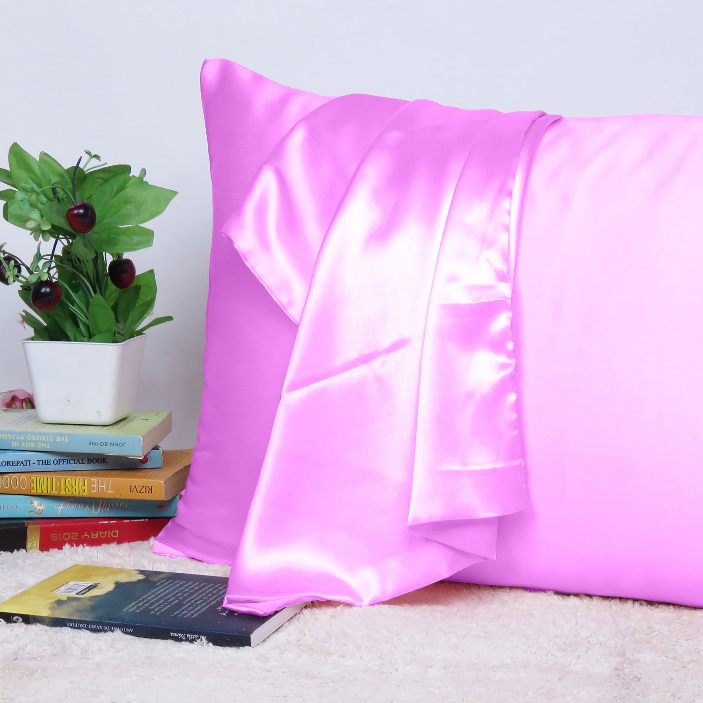 Luxury Soft Plain Satin Silk Pillowcases in Set of 2 - Cyclamen