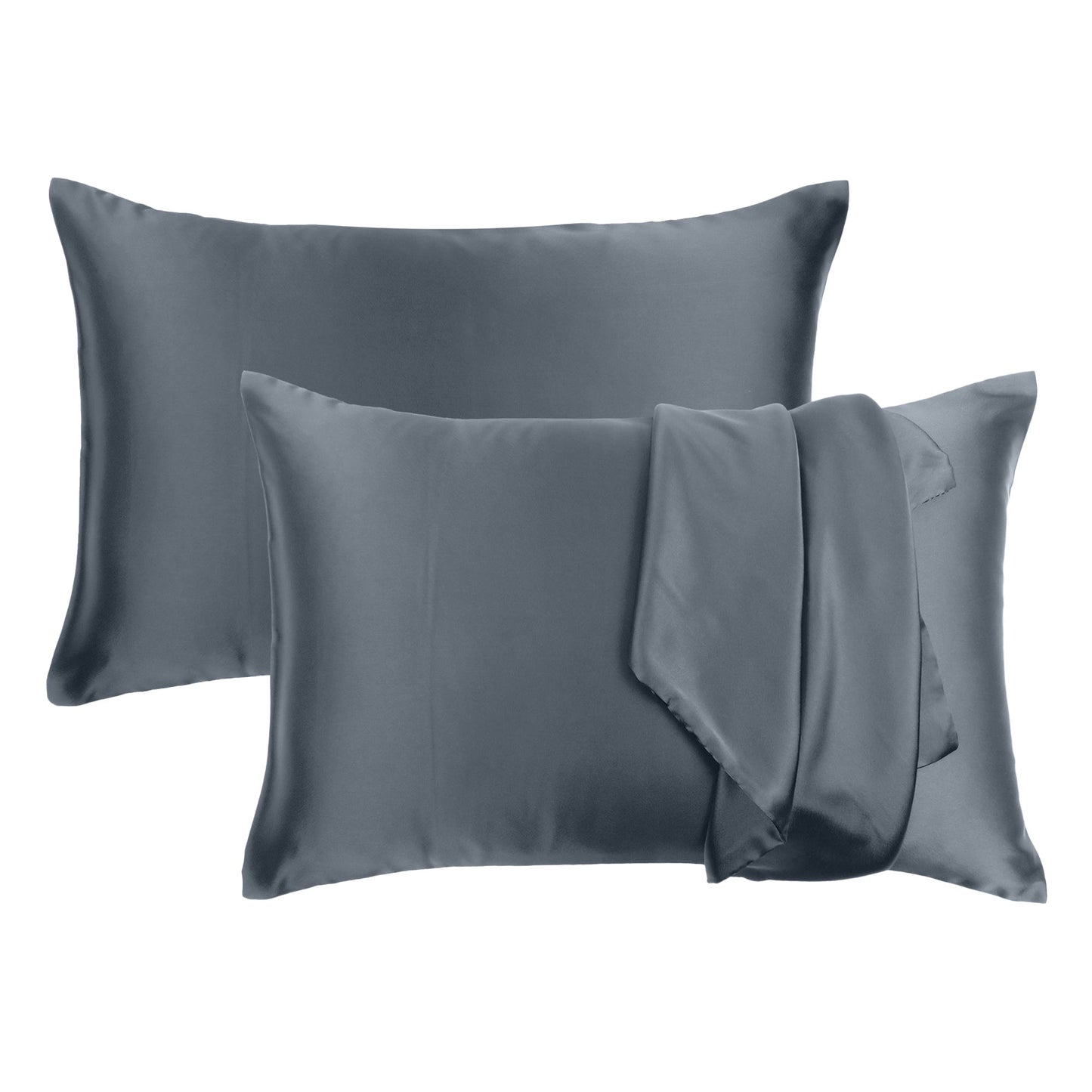 Luxury Soft Plain Satin Silk Pillowcases in Set of 2 - Castlerock Gray