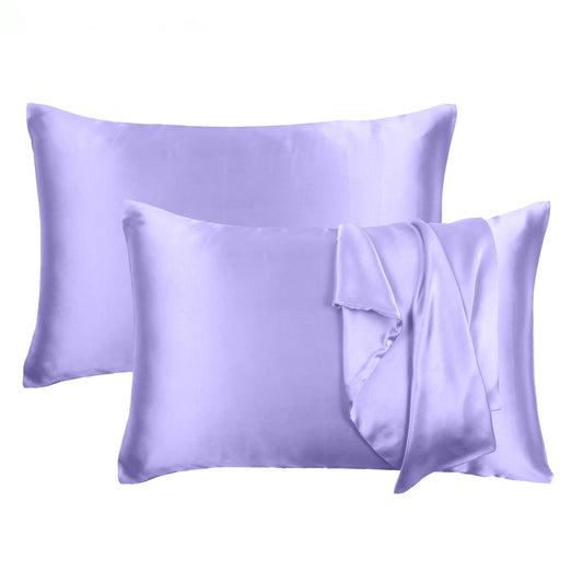 Luxury Soft Plain Satin Silk Pillowcases in Set of 2 - Dahlia Purple