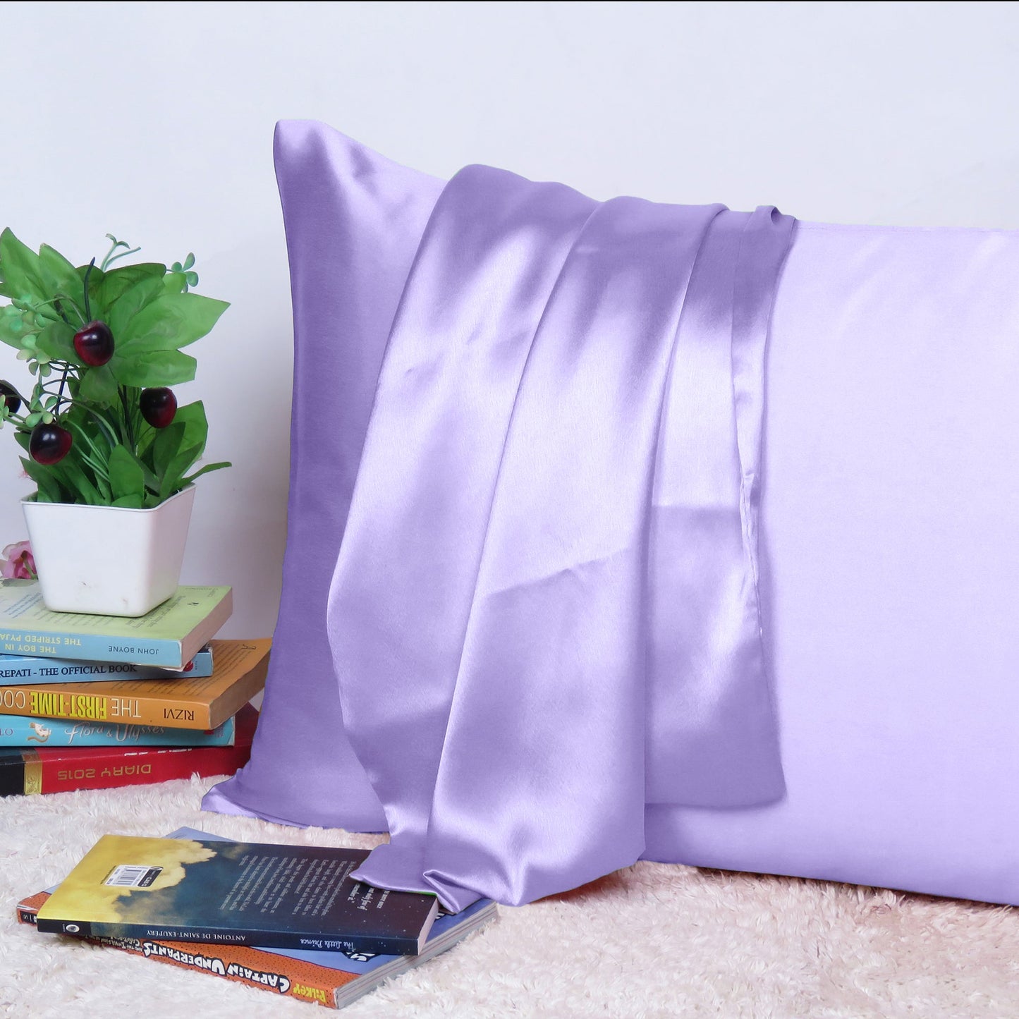 Luxury Soft Plain Satin Silk Pillowcases in Set of 2 - Dahlia Purple
