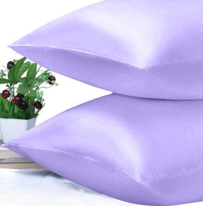 Luxury Soft Plain Satin Silk Pillowcases in Set of 2 - Dahlia Purple