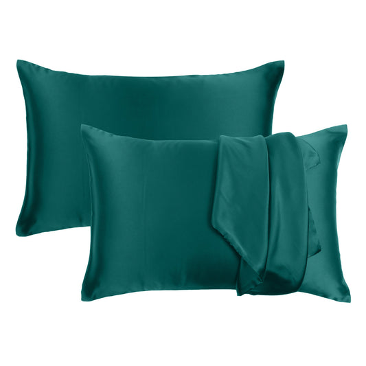 Luxury Soft Plain Satin Silk Pillowcases in Set of 2 - Darkest Spruce