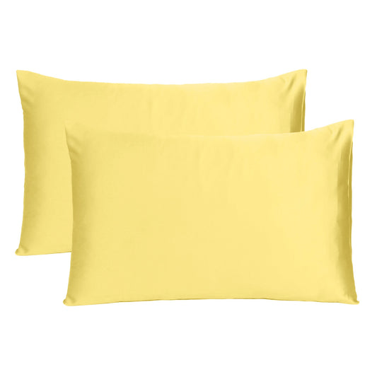 Luxury Soft Plain Satin Silk Pillowcases in Set of 2 - Flax Yellow