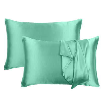 Luxury Soft Plain Satin Silk Pillowcases in Set of 2 - Frosty Spruce