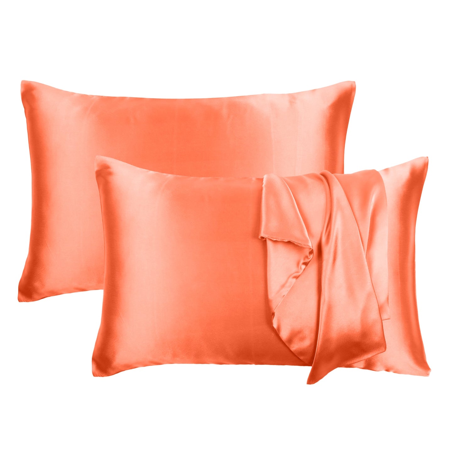 Luxury Soft Plain Satin Silk Pillowcases in Set of 2 - Golden Poppy Orange