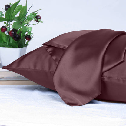 Luxury Soft Plain Satin Silk Pillowcases in Set of 2 - Grape Wine