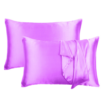 Luxury Soft Plain Satin Silk Pillowcases in Set of 2 - Hyacinth Violet
