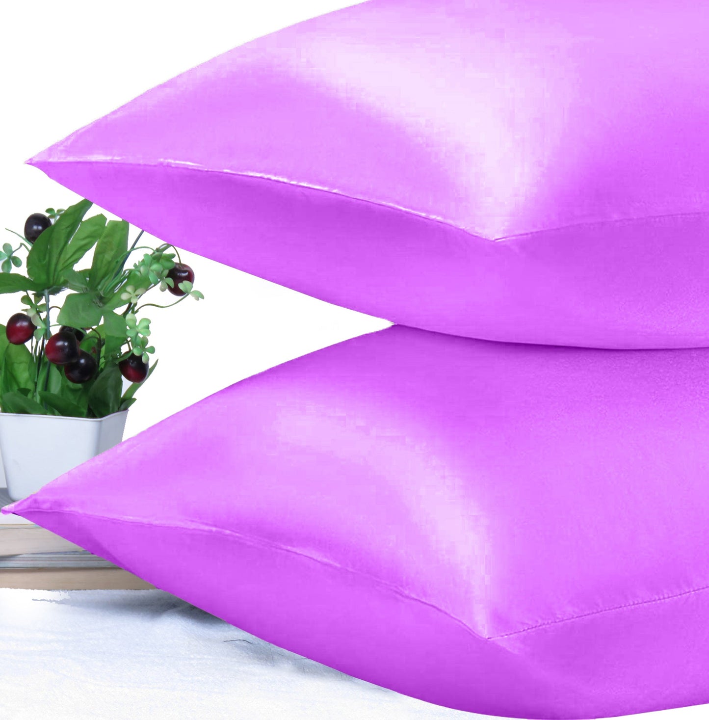 Luxury Soft Plain Satin Silk Pillowcases in Set of 2 - Hyacinth Violet