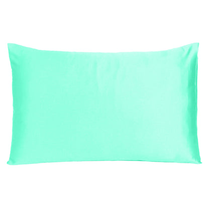 Luxury Soft Plain Satin Silk Pillowcases in Set of 2 - Ice Green