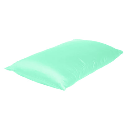 Luxury Soft Plain Satin Silk Pillowcases in Set of 2 - Ice Green